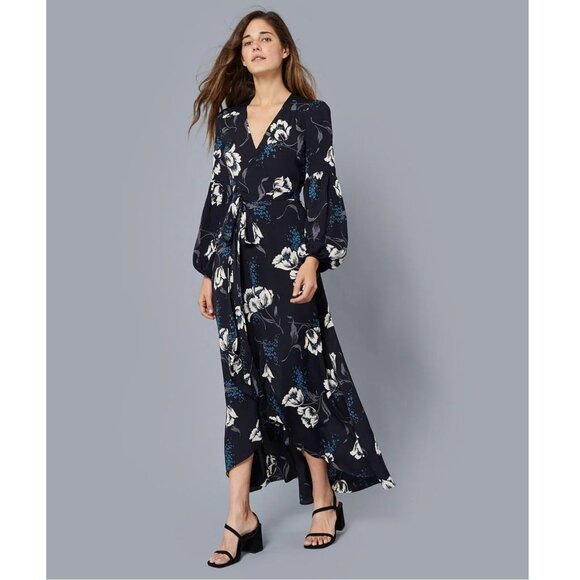 Christy Dawn Bergen Midnight Floral Dress Wrap Black Blue Maxi Size S - Picture 2 of 8